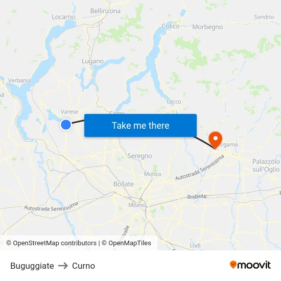 Buguggiate to Curno map