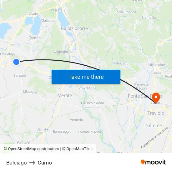 Bulciago to Curno map
