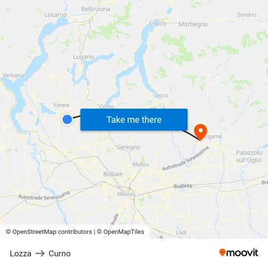 Lozza to Curno map