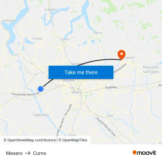 Mesero to Curno map