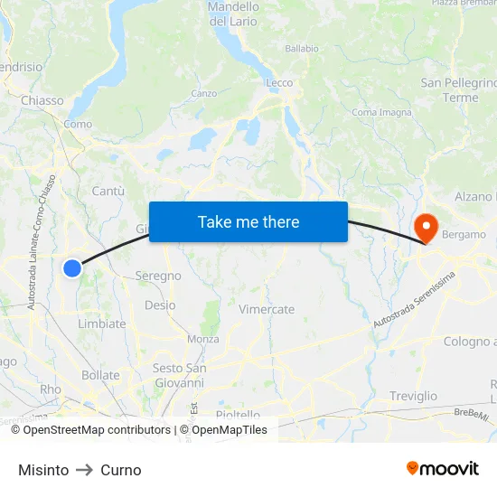Misinto to Curno map