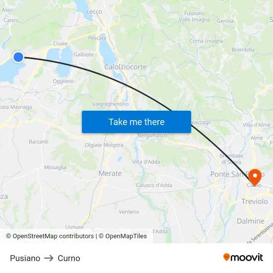 Pusiano to Curno map
