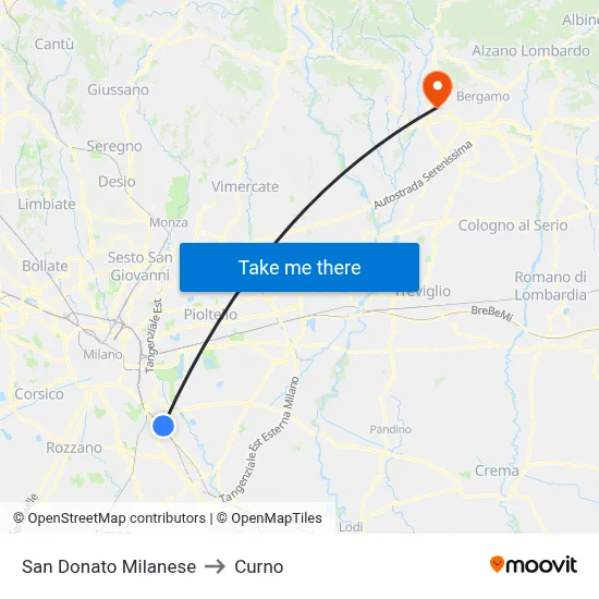 San Donato Milanese to Curno map