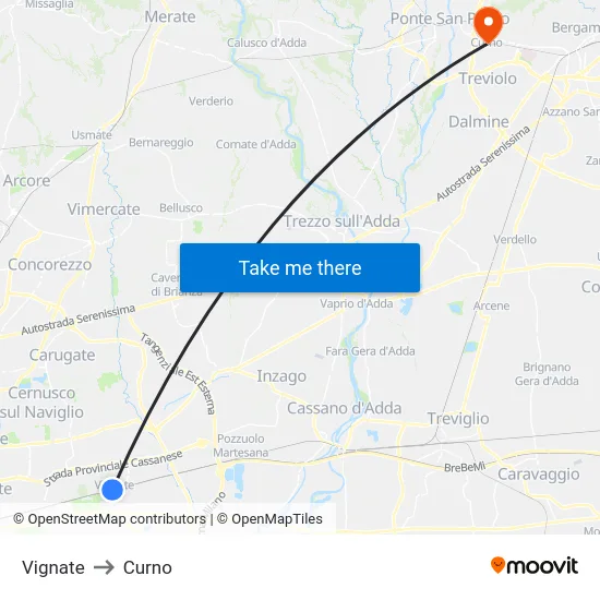 Vignate to Curno map