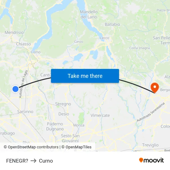 Fenegro to Curno map