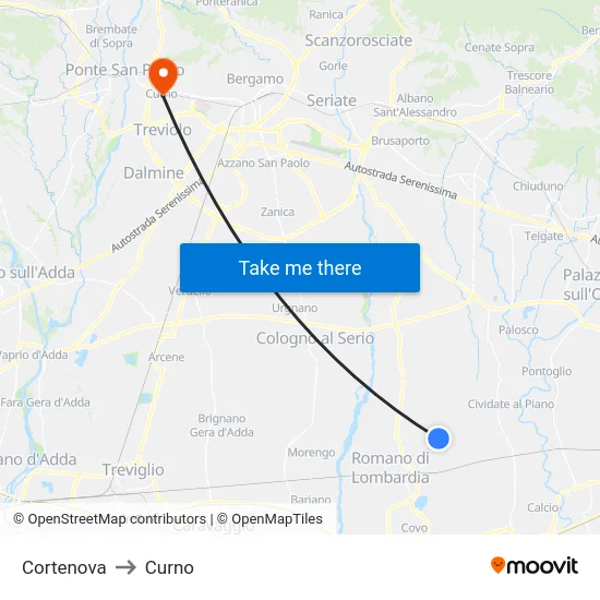 Cortenova to Curno map
