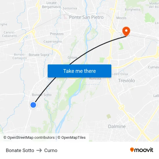 Bonate Sotto to Curno map
