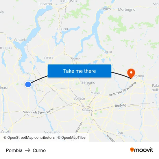 Pombia to Curno map
