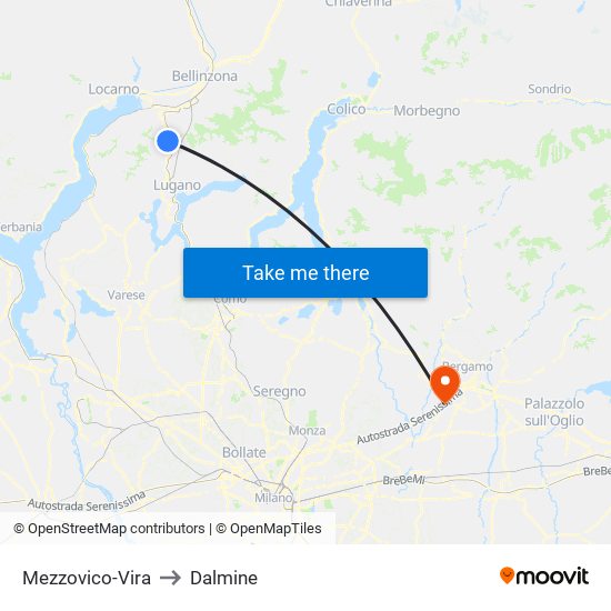 Mezzovico-Vira to Dalmine map