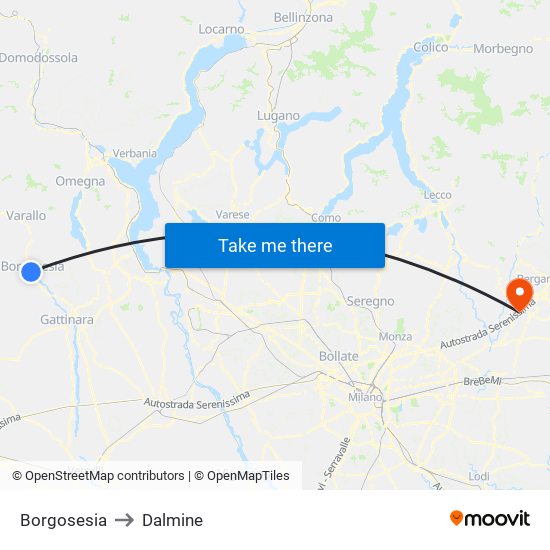 Borgosesia to Dalmine map