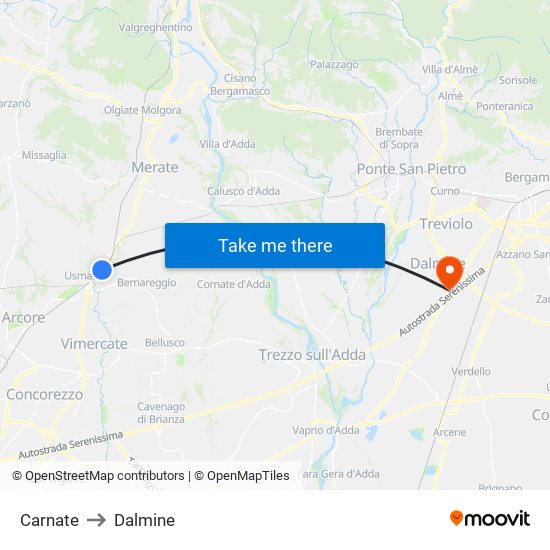 Carnate to Dalmine map