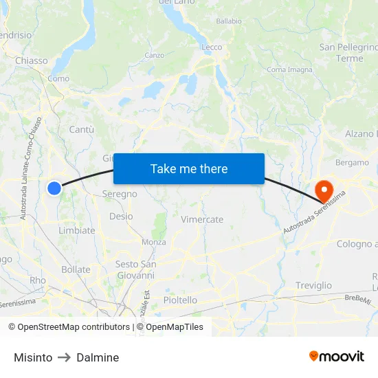 Misinto to Dalmine map