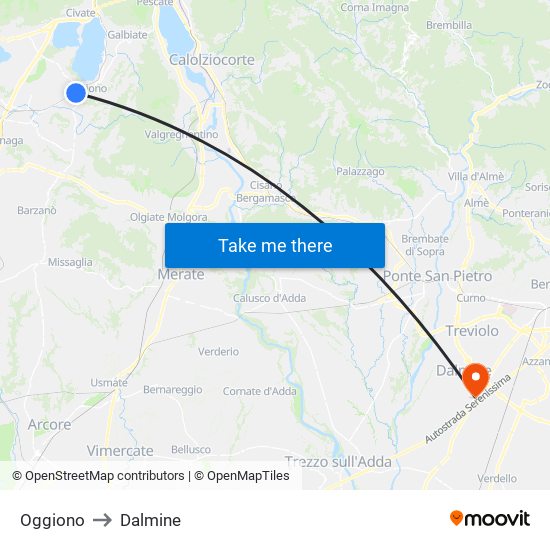 Oggiono to Dalmine map