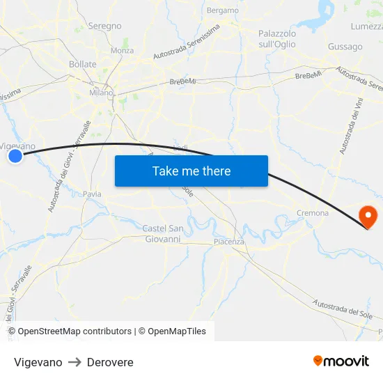 Vigevano to Derovere map