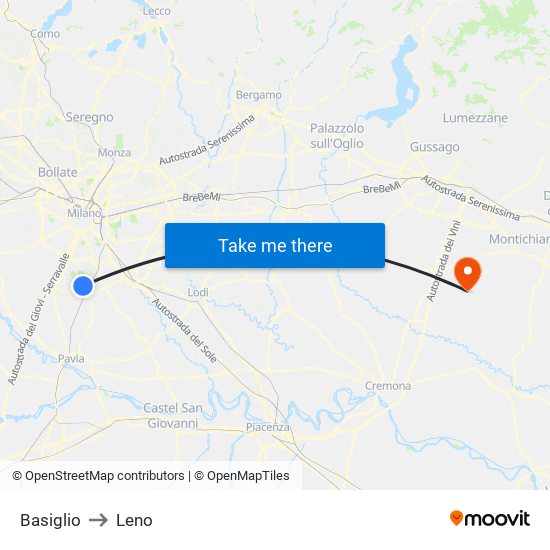 Basiglio to Leno map