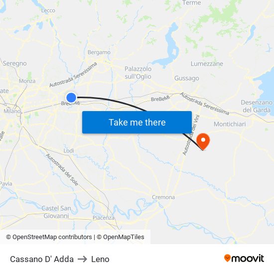 Cassano D' Adda to Leno map