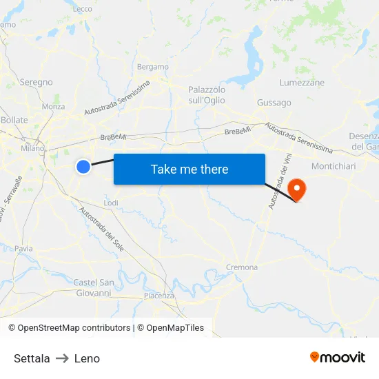 Settala to Leno map
