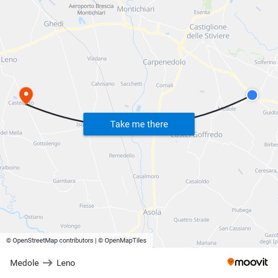 Medole to Leno map