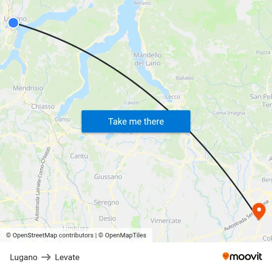 Lugano to Levate map