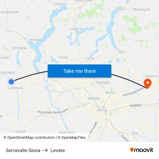 Serravalle Sesia to Levate map