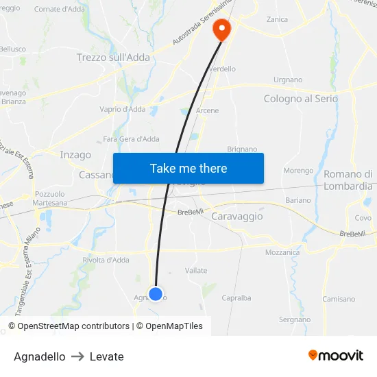Agnadello to Levate map