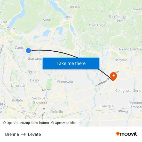 Brenna to Levate map