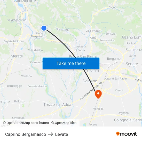 Caprino Bergamasco to Levate map