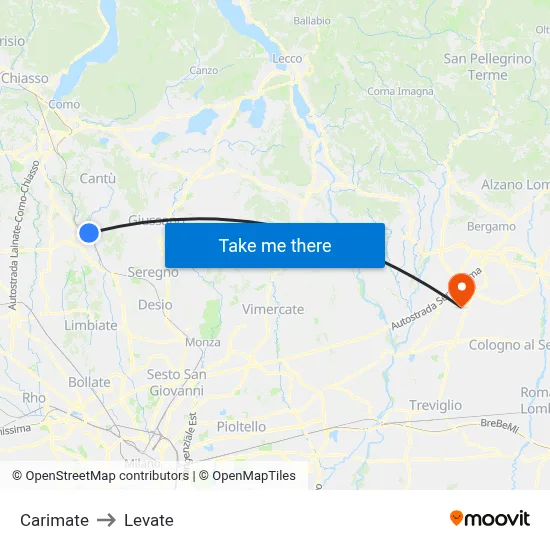 Carimate to Levate map