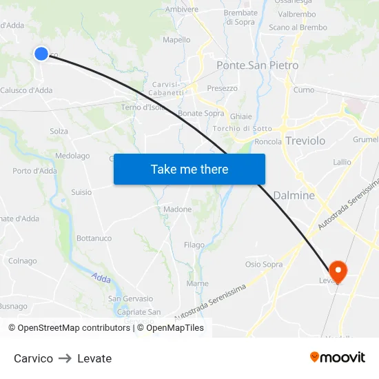 Carvico to Levate map
