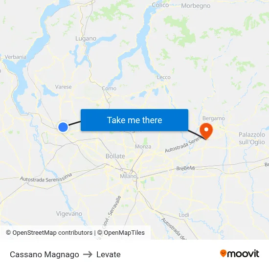 Cassano Magnago to Levate map