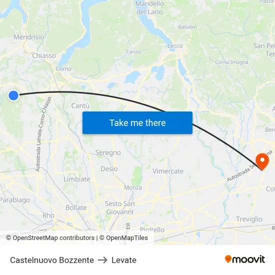 Castelnuovo Bozzente to Levate map
