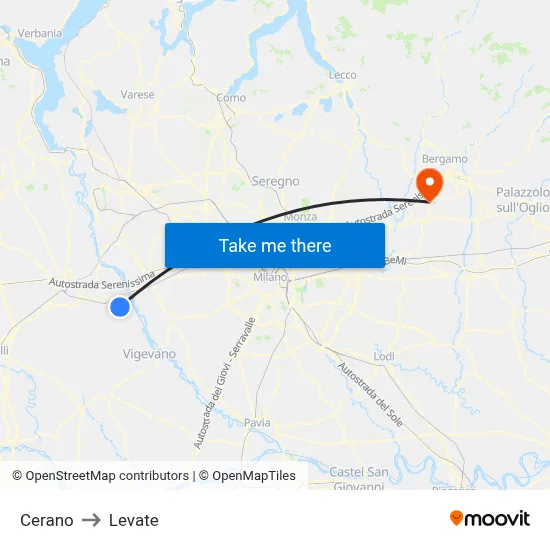 Cerano to Levate map