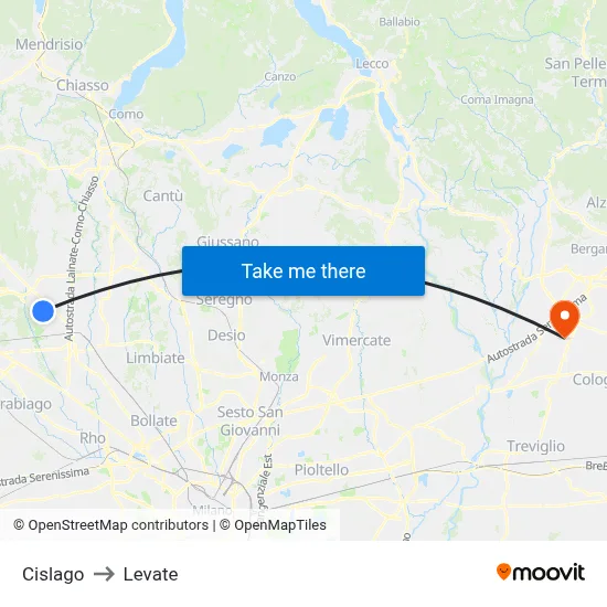 Cislago to Levate map
