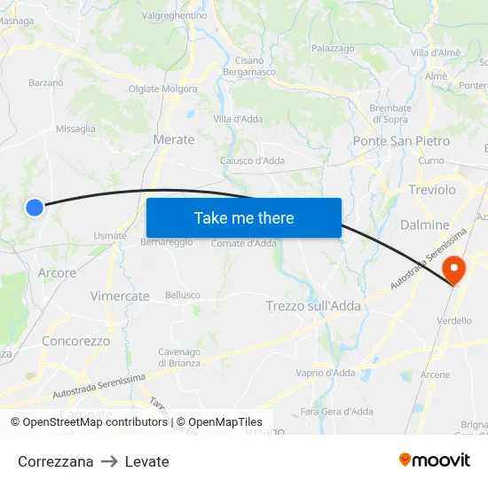 Correzzana to Levate map