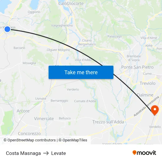 Costa Masnaga to Levate map