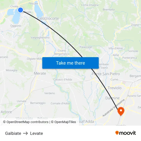 Galbiate to Levate map
