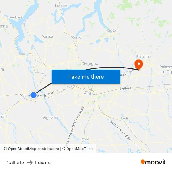 Galliate to Levate map