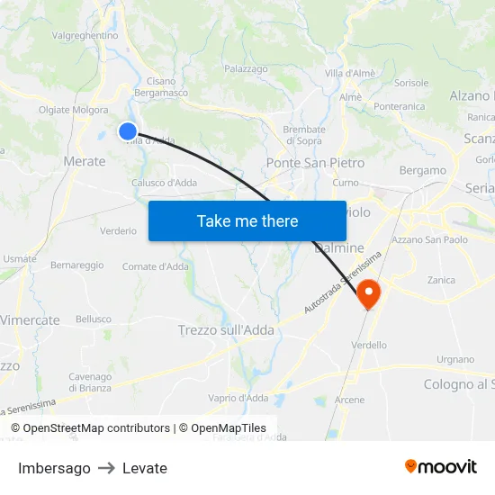 Imbersago to Levate map