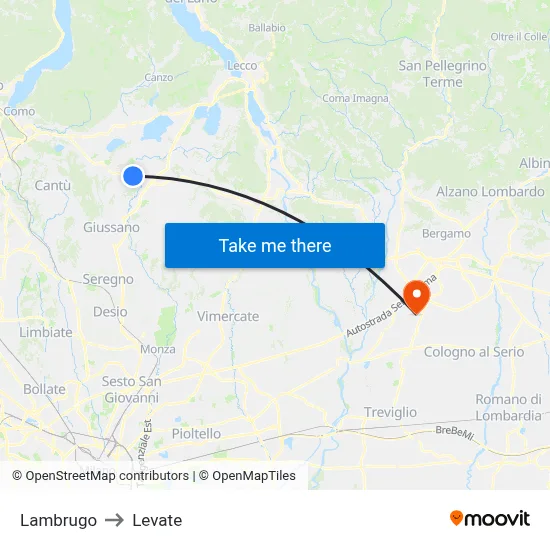 Lambrugo to Levate map