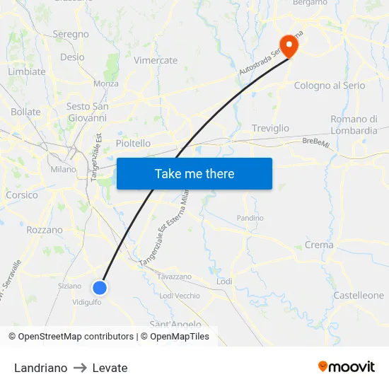 Landriano to Levate map