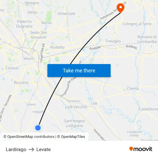 Lardirago to Levate map