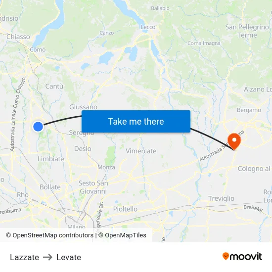 Lazzate to Levate map