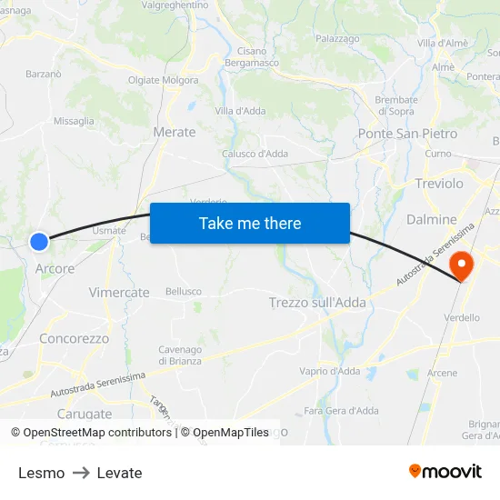 Lesmo to Levate map