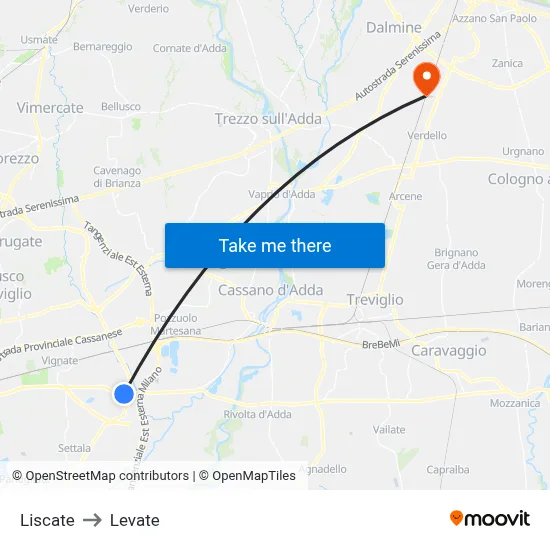 Liscate to Levate map