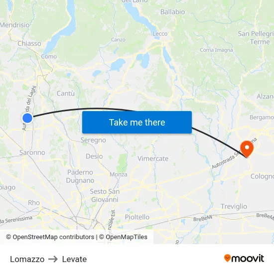 Lomazzo to Levate map