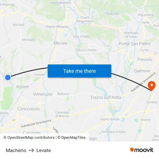 Macherio to Levate map