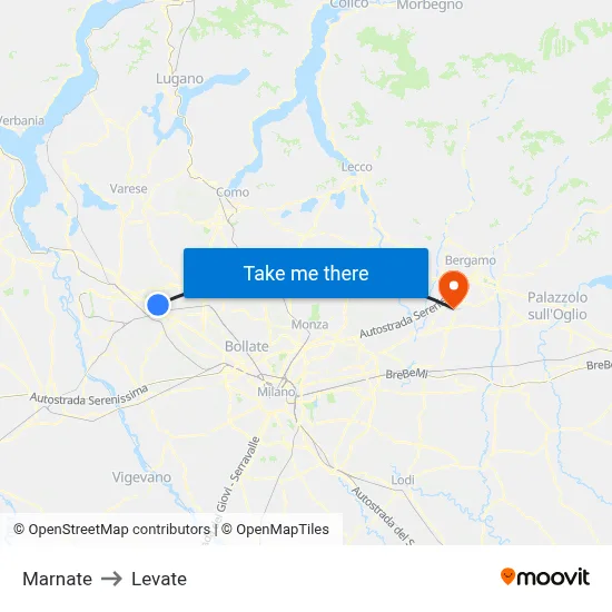 Marnate to Levate map