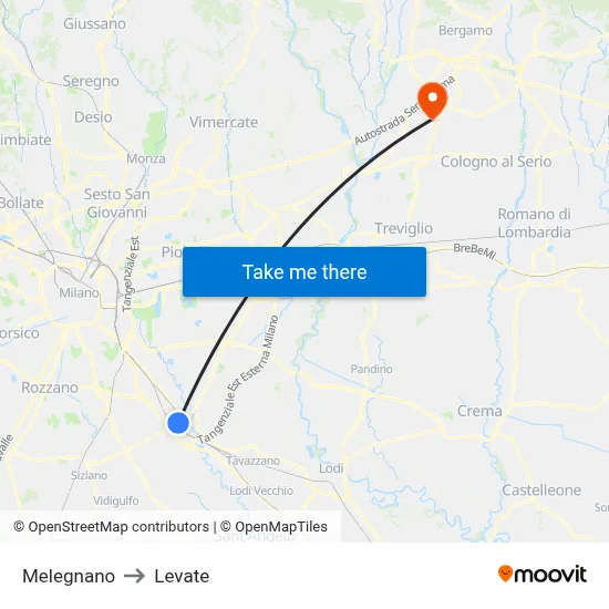 Melegnano to Levate map