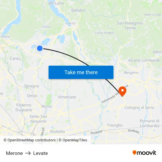 Merone to Levate map