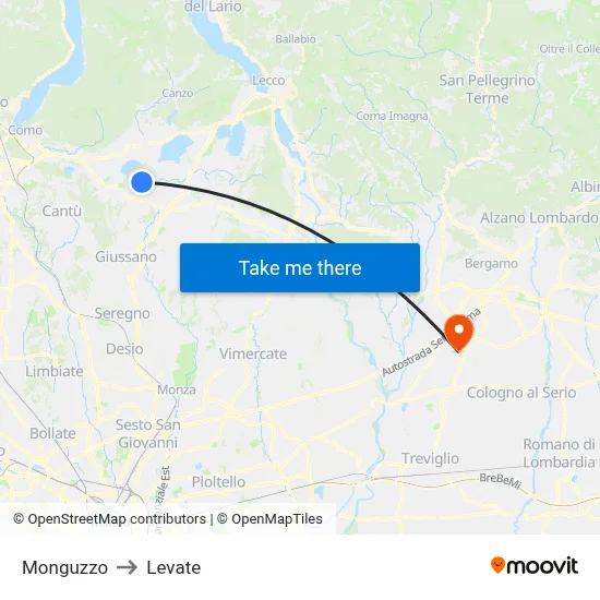 Monguzzo to Levate map
